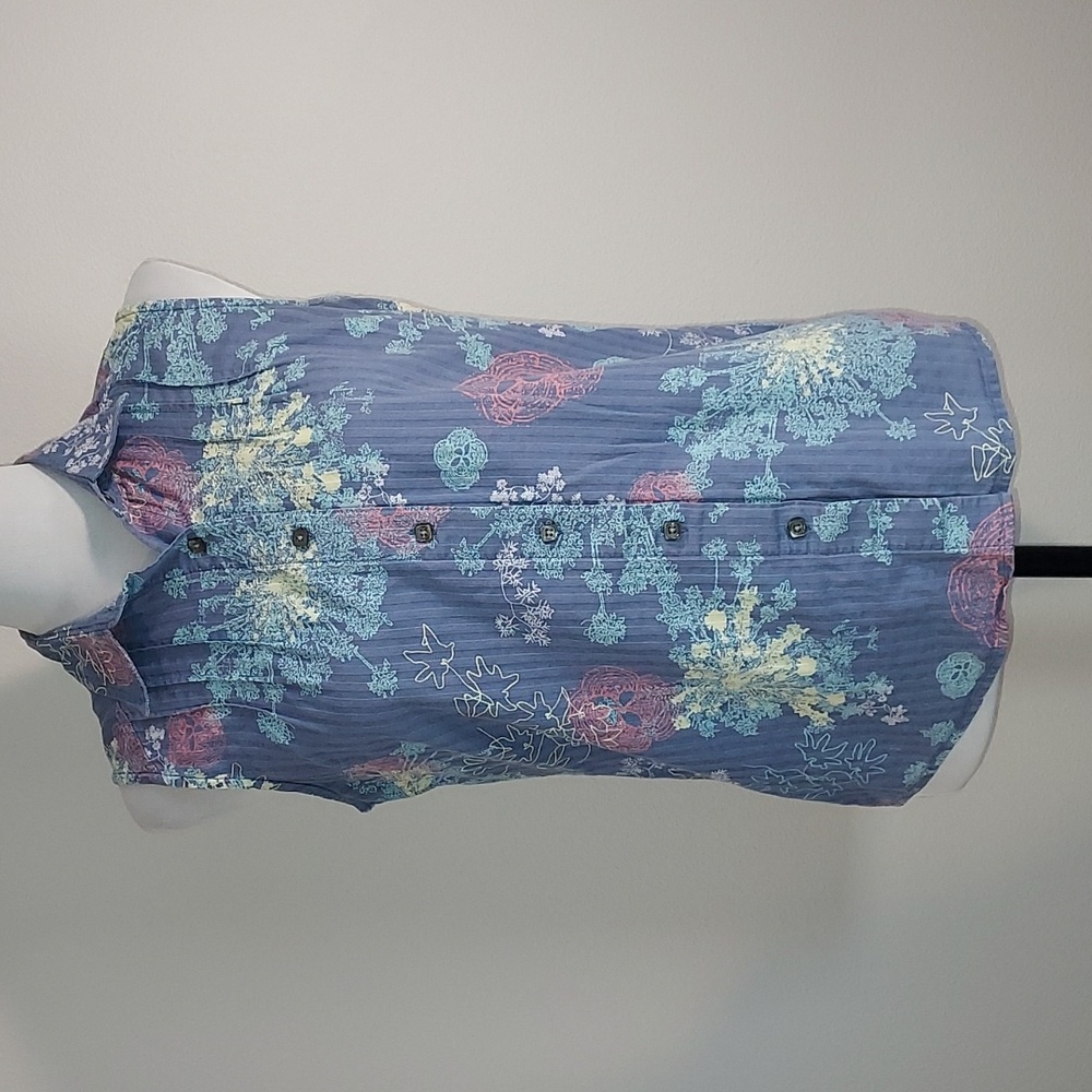 Woolrich Pastel Floral Patterned Sleeveless Square Button Up Shirt Size Small